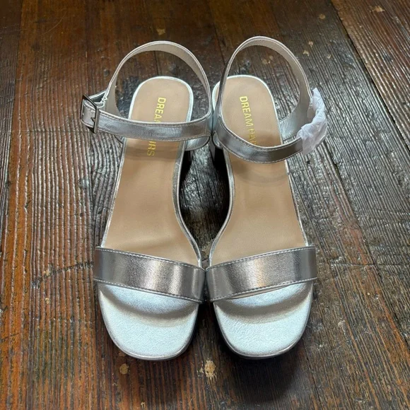 Dream Pairs Silver Heels with Block Heel and Ankle Strap - Picture 2 of 5